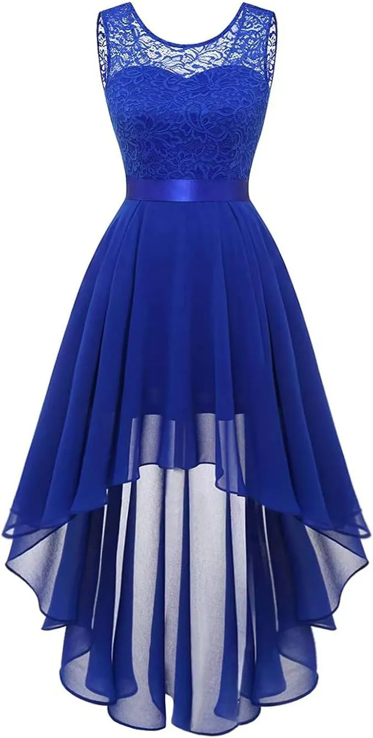 Women's Cocktail Dresses 2025 Trendy Elegant Lace Ruffle Hem Chiffon Dress Wedding Guest Evening Party Bridesmaid Dress