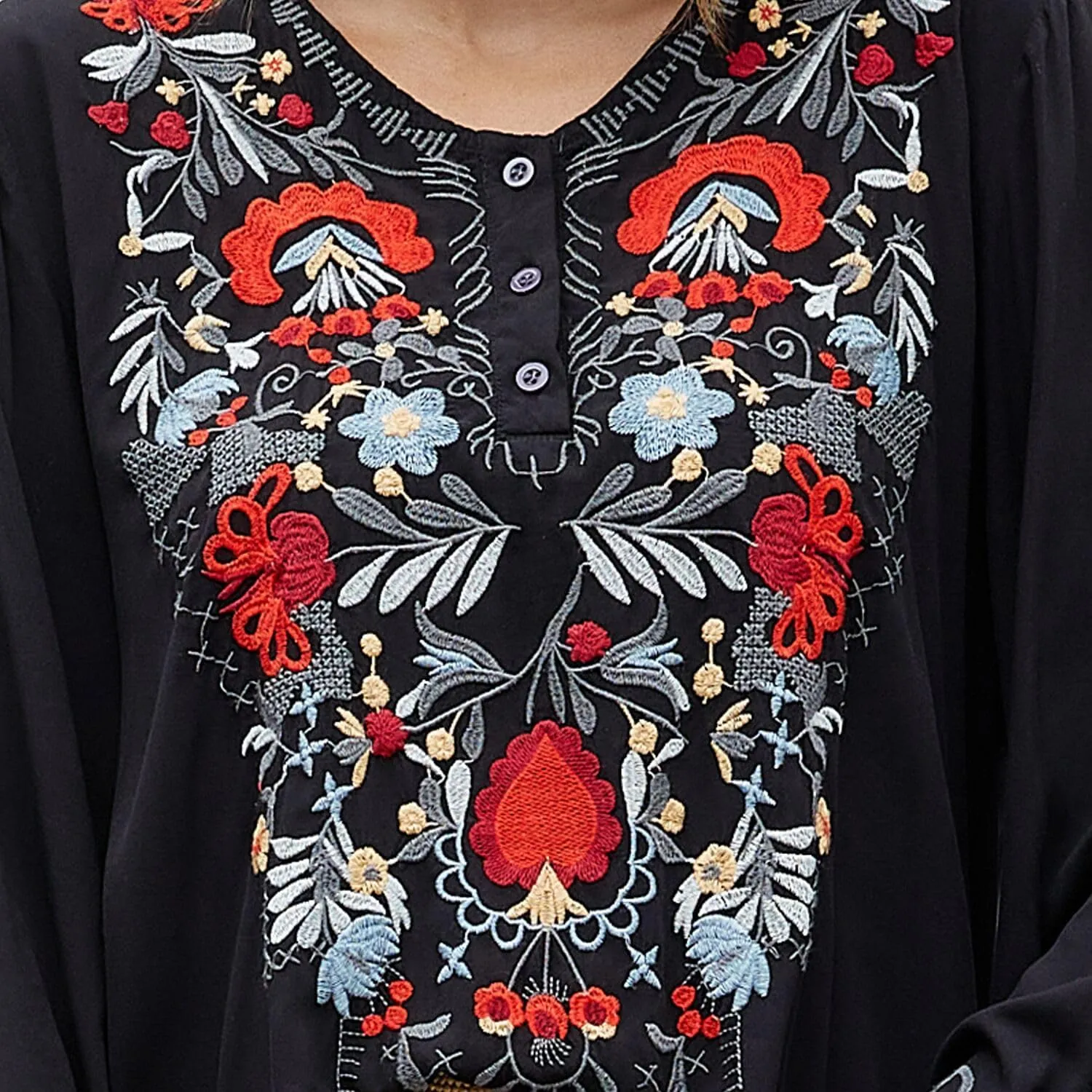 Womens Embroidered Tops Fall Shirts Long Sleeve Casual Mexican Blouses Loose Peasant Tunic Trendy Clothes
