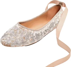 Women’s Embroidery Ribbon Tie Ballet Flats Fashion Round Toe Adjust Ankle Strap Lightweight Slip-On Bridal Shoes Comfortable Prom Evening Party Dress Shoes