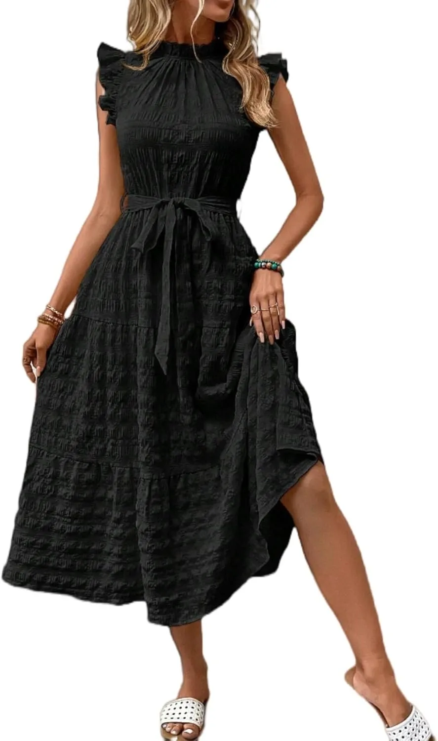 Women's Eyelet Lace Dresses, 2025 Summer Fashion Sundress, Ruffle Sleeve and Cut Out Embroidery Design Dress