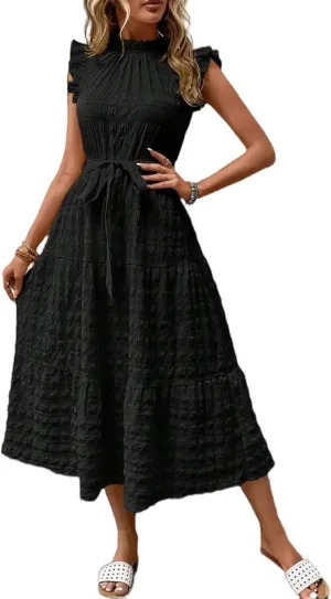 Women's Eyelet Lace Dresses, 2025 Summer Fashion Sundress, Ruffle Sleeve and Cut Out Embroidery Design Dress