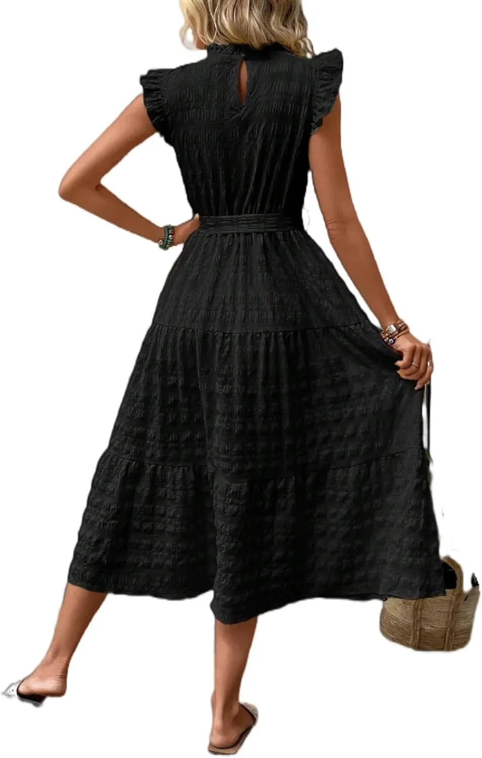 Women's Eyelet Lace Dresses, 2025 Summer Fashion Sundress, Ruffle Sleeve and Cut Out Embroidery Design Dress