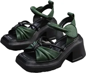 Women's Handmade Leather Sandals, Retro Embroidered Thick Sole Summer