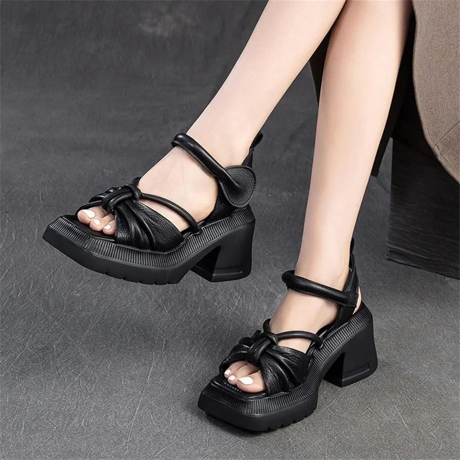 Women's Handmade Leather Sandals, Retro Embroidered Thick Sole Summer