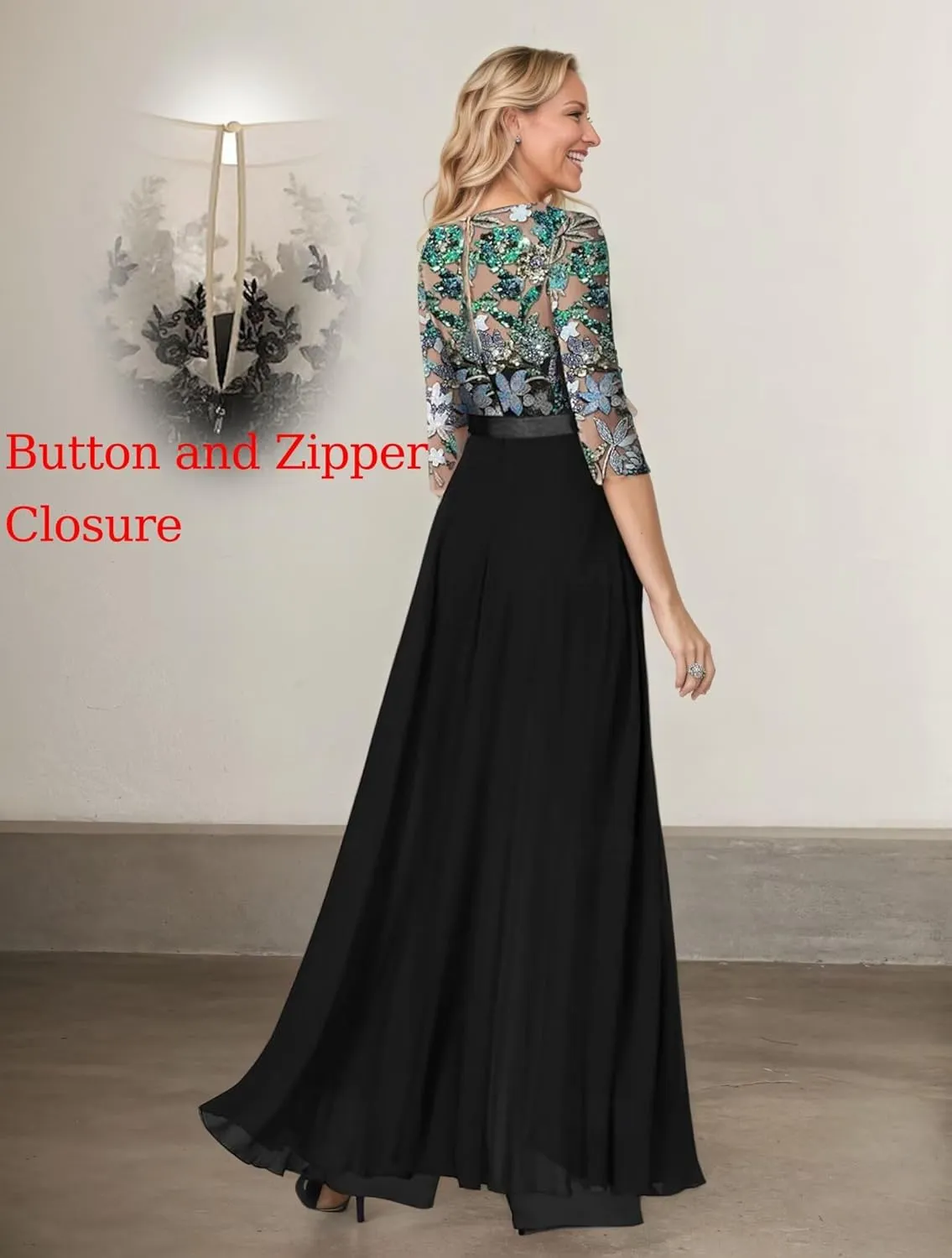 Women's Laces Appliques Mother of The Bride Pants Suits for Wedding Chiffon Formal Jumpsuit Outfit