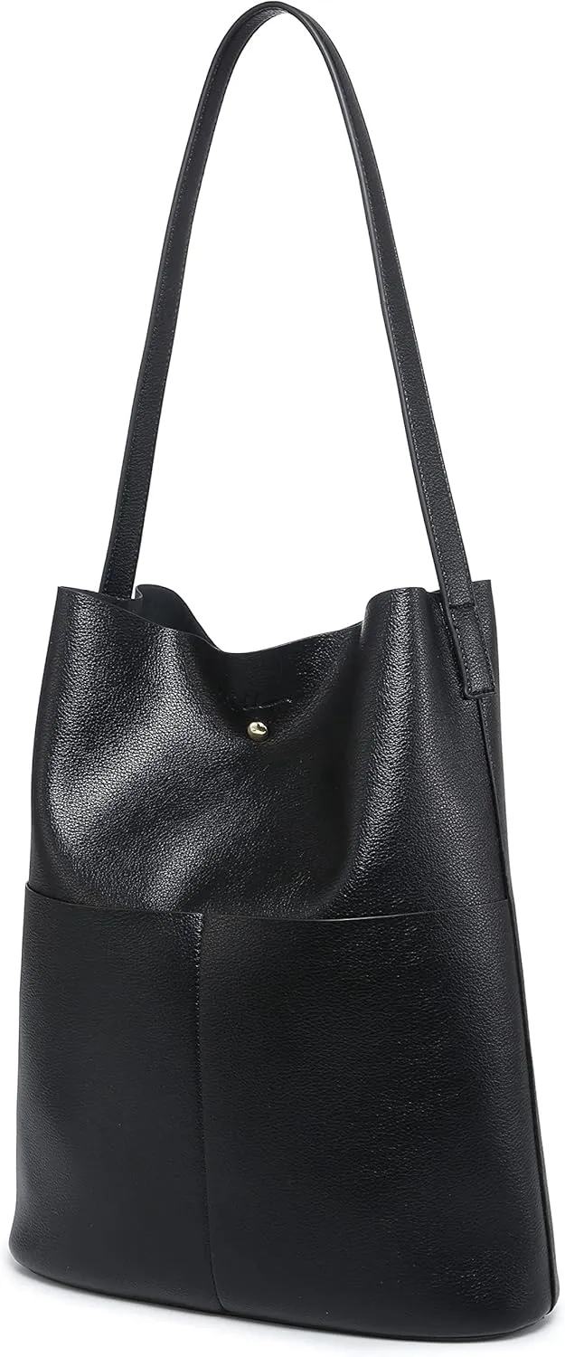 Women's Leather Tote Bag with Extra Front Pockets - Stylish, Lightweight, and Perfect for Work, Travel, and Daily Use