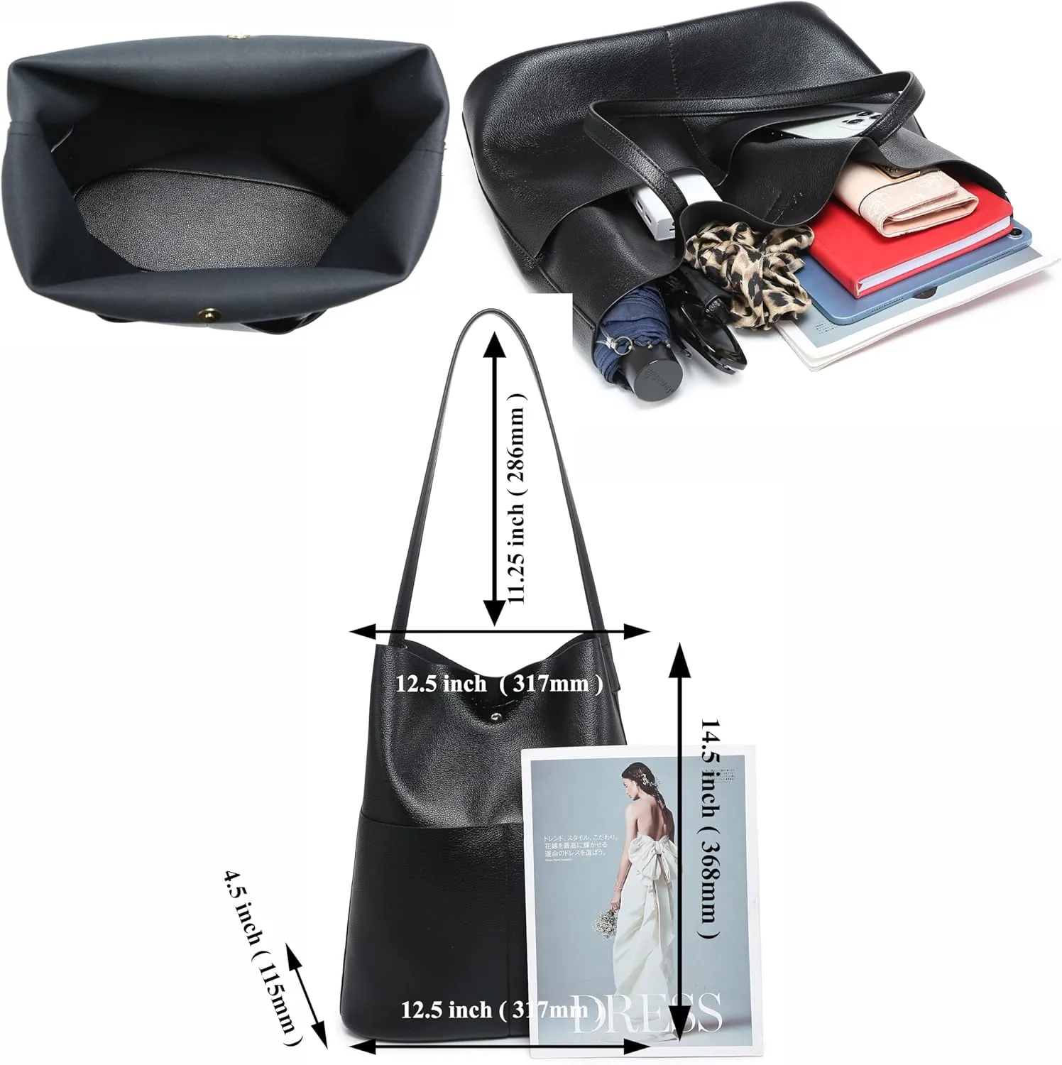 Women's Leather Tote Bag with Extra Front Pockets - Stylish, Lightweight, and Perfect for Work, Travel, and Daily Use