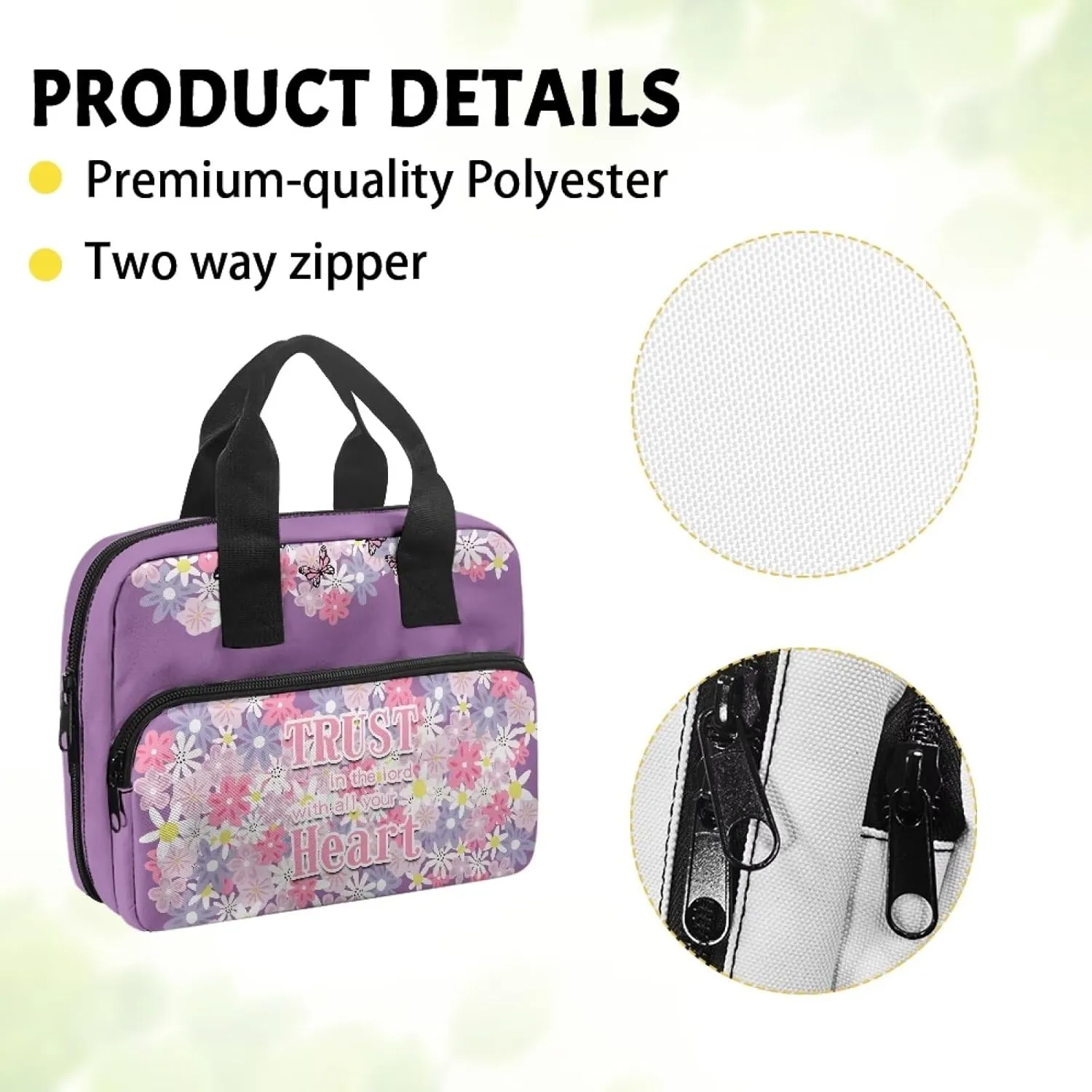 Womens Mens Bible Cover Inspirational Bible Carrying Case with Handle Zipper Church Organizer Bag for School