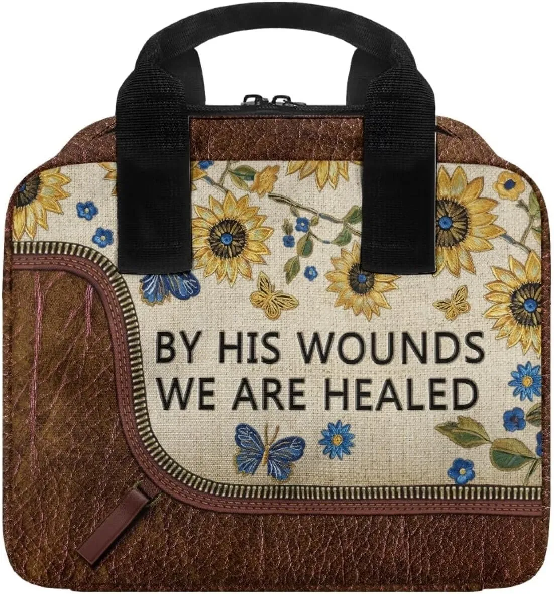 Womens Mens Bible Cover Inspirational Bible Carrying Case with Handle Zipper Church Organizer Bag for School