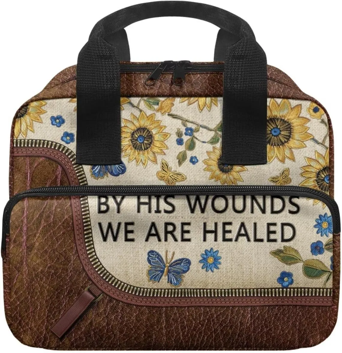 Womens Mens Bible Cover Inspirational Bible Carrying Case with Handle Zipper Church Organizer Bag for School