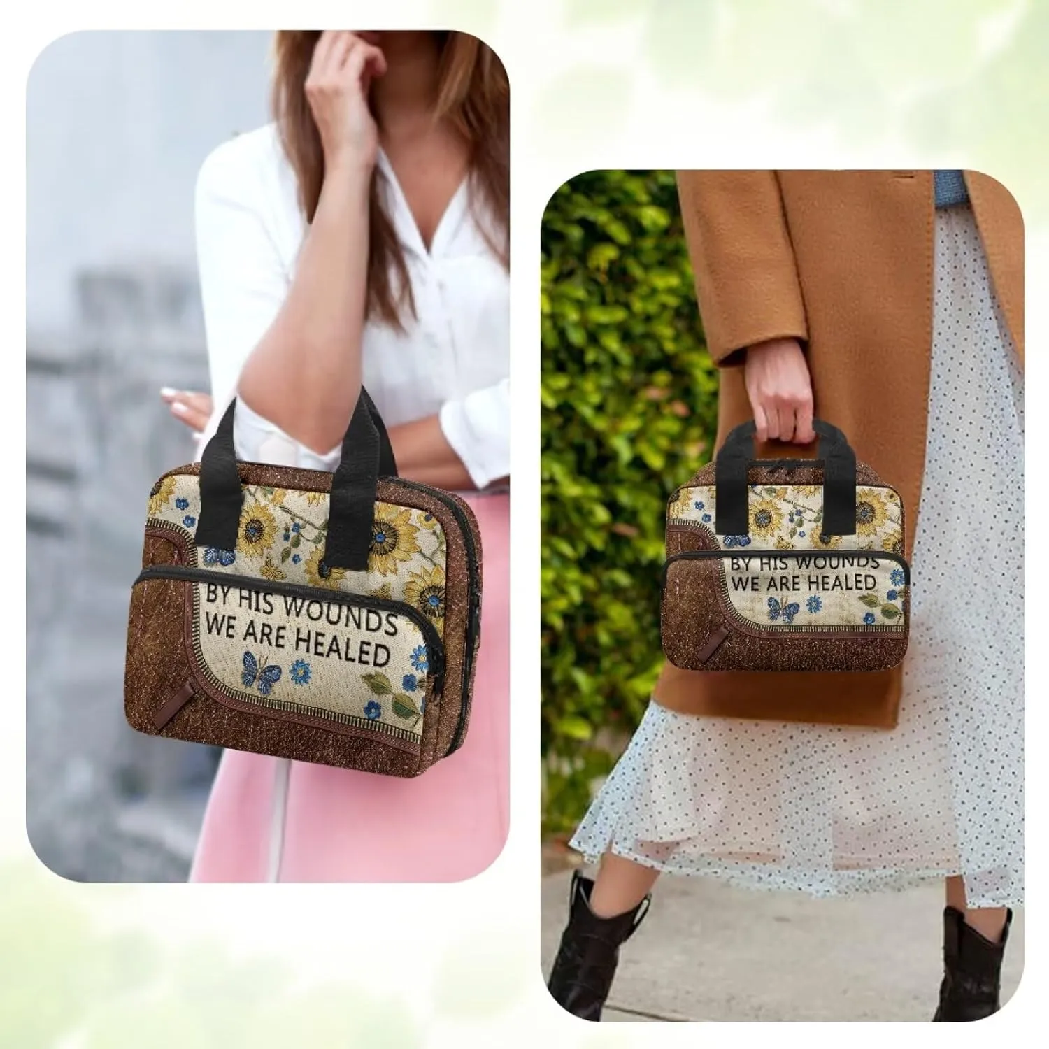 Womens Mens Bible Cover Inspirational Bible Carrying Case with Handle Zipper Church Organizer Bag for School