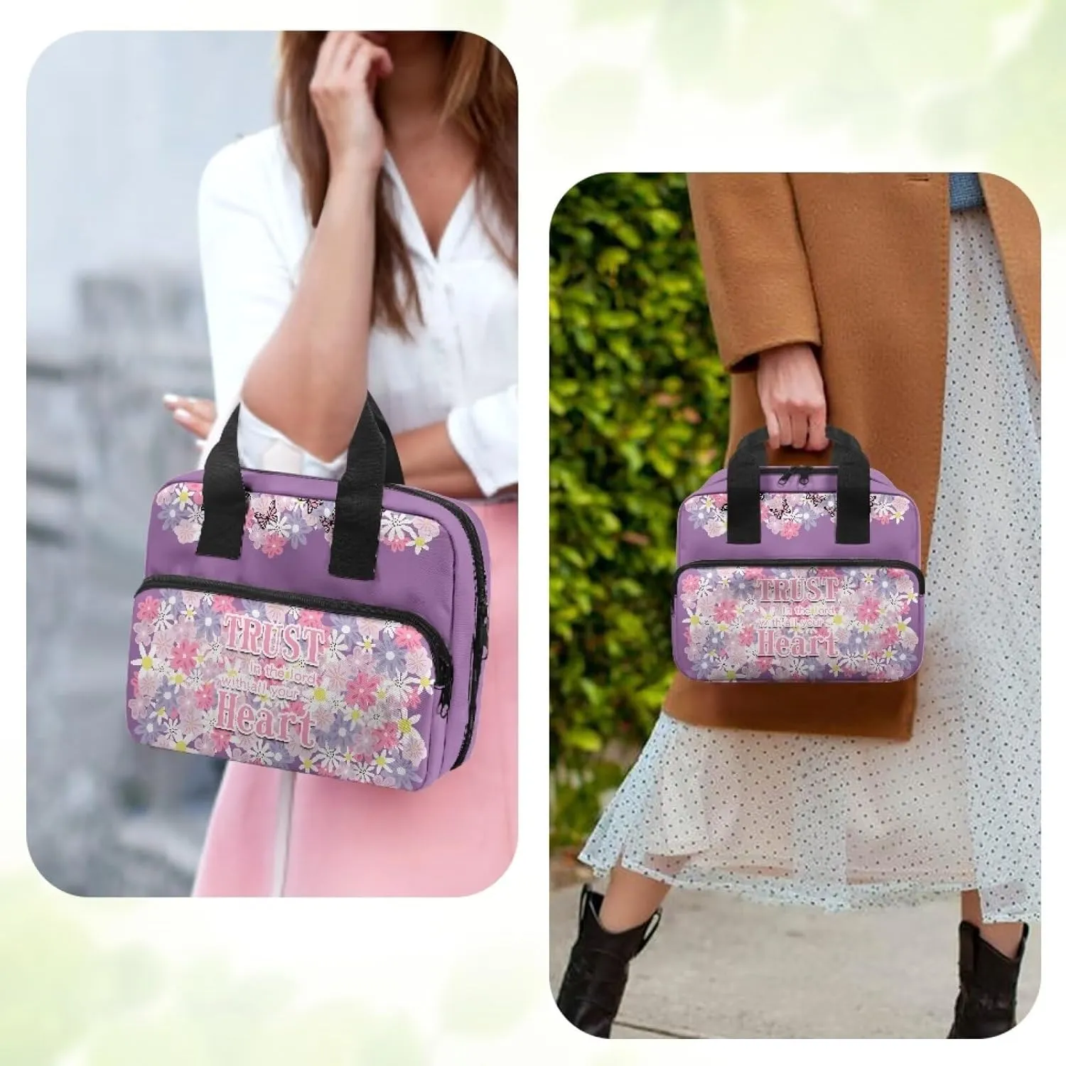 Womens Mens Bible Cover Inspirational Bible Carrying Case with Handle Zipper Church Organizer Bag for School