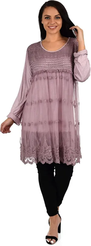 Women's Netted Embroidered Vintage Women Lace Tunic Blouse Top