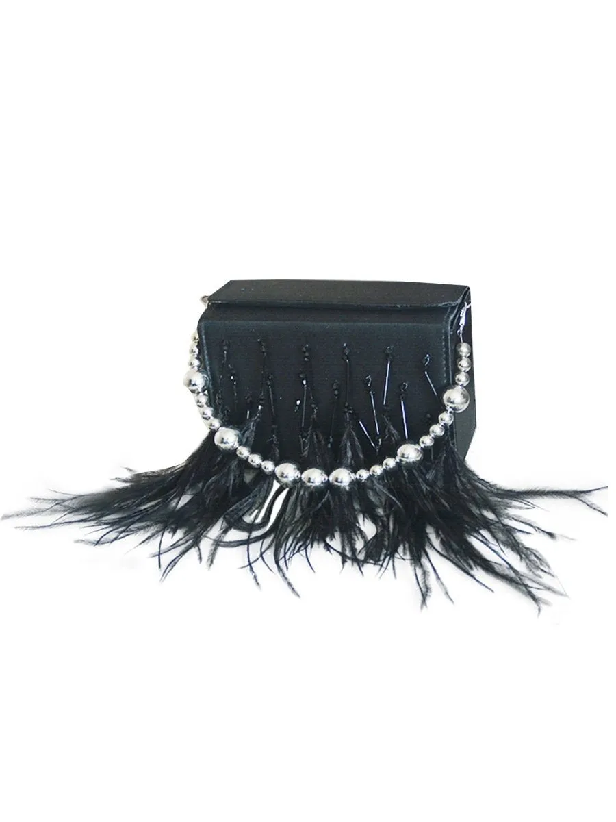 Women's Orstrich Feather Beaded Clutch Bags