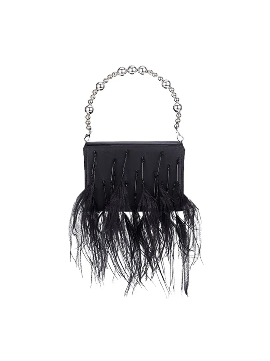 Women's Orstrich Feather Beaded Clutch Bags