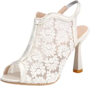 Women's pointed Open Peep Toe Stiletto High Heels Pumps Embroidered Flower Mesh Sandals Sexy Lace Wedding Evening Party Dress Shoes