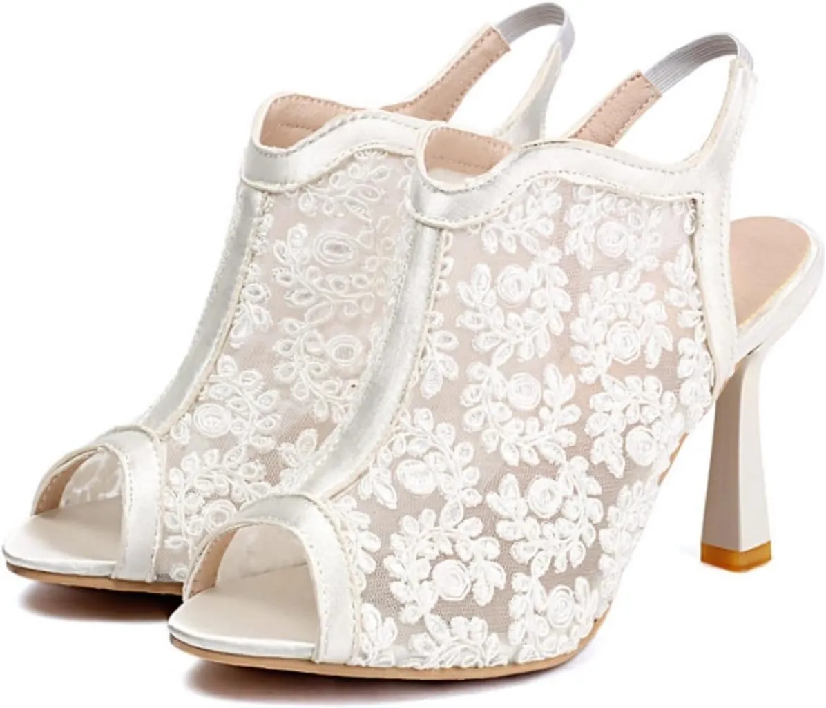 Women's pointed Open Peep Toe Stiletto High Heels Pumps Embroidered Flower Mesh Sandals Sexy Lace Wedding Evening Party Dress Shoes