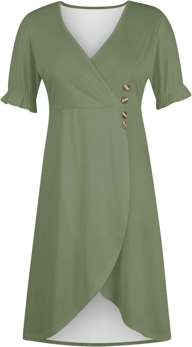 Womens Short Sleeve V-Neck Summer Casual Print Fit and Flare Dress for Wedding Guest Church with Elegant Style