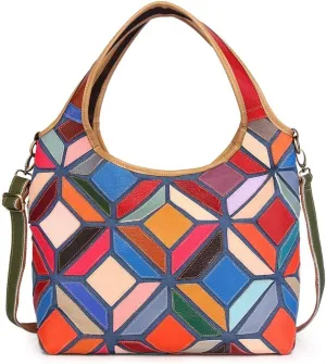 Women's Shoulder Bag Genuine Leather Handbags Cross Body Bag Multicolor Handbag with Shoulder Strap, One Color, One Size
