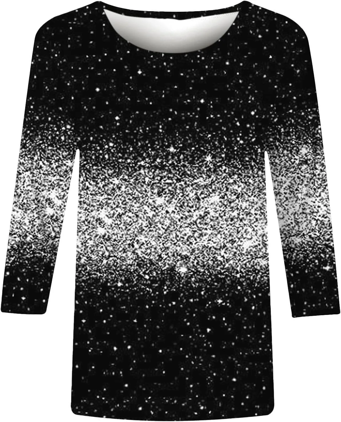 Womens Sparkly Tops and Blouses 3/4 Sleeve Loose Fit Sequin Shirts Casual Crewneck Tees Trendy Outfits Clothing 2024