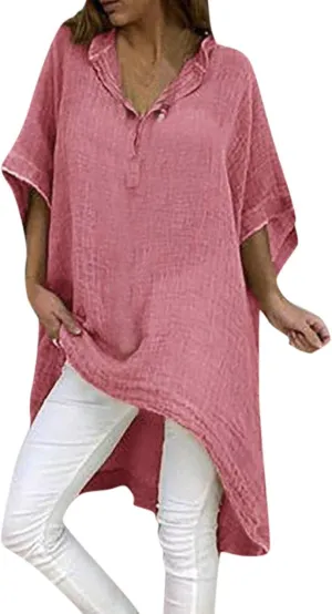 Womens Summer Casual Dress Top Short Sleeve V Neck Button Cover Up A Line Bathing Suit Beach Vacation Shirts