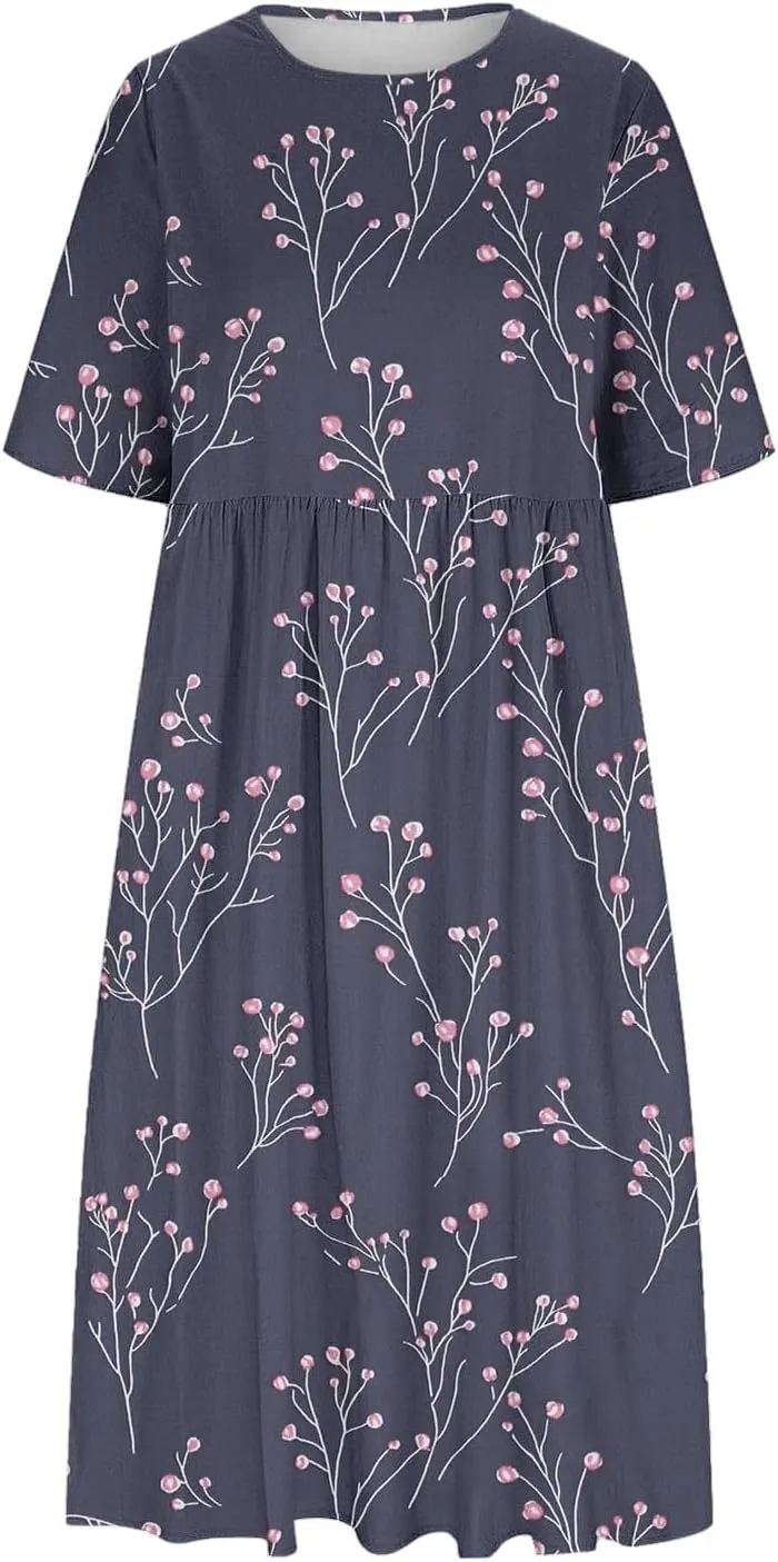 Women's Vintage Floral Print Dress Elegant Flowy Hem Maxi Skirts Comfy Loose Fit Dresses Going Out Daily Wear