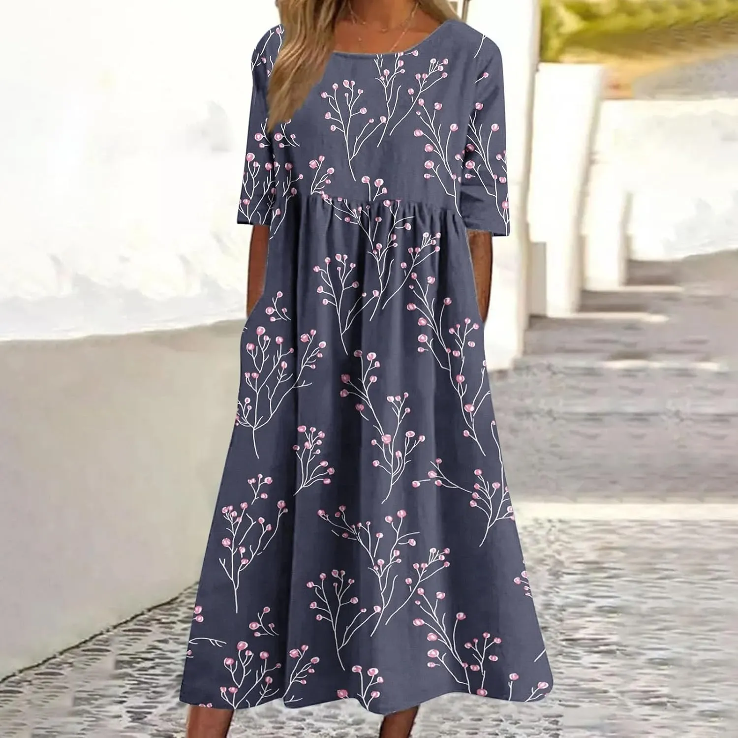 Women's Vintage Floral Print Dress Elegant Flowy Hem Maxi Skirts Comfy Loose Fit Dresses Going Out Daily Wear