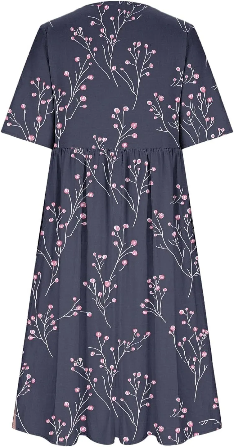 Women's Vintage Floral Print Dress Elegant Flowy Hem Maxi Skirts Comfy Loose Fit Dresses Going Out Daily Wear