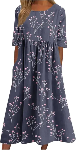 Women's Vintage Floral Print Dress Elegant Flowy Hem Maxi Skirts Comfy Loose Fit Dresses Going Out Daily Wear