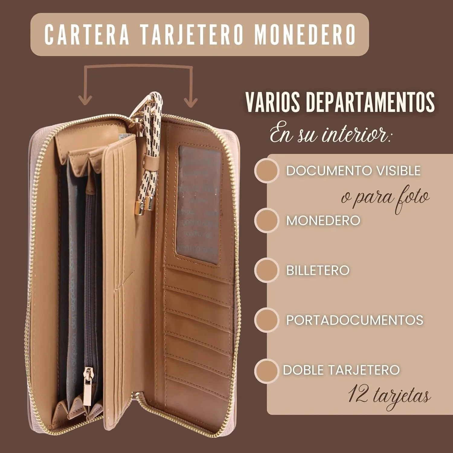 Women's Wallet and Purses, Beige, Estándar