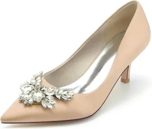 Women's Wedding Party Rhinestones Shoes Pointed Toe Lace Evening Shoes Low Heel Prom Dress Bridal Shoes
