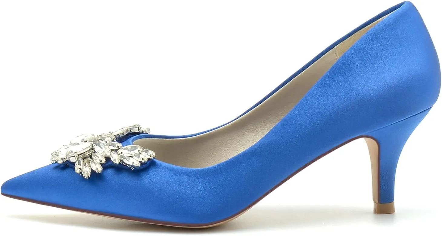 Women's Wedding Party Rhinestones Shoes Pointed Toe Lace Evening Shoes Low Heel Prom Dress Bridal Shoes