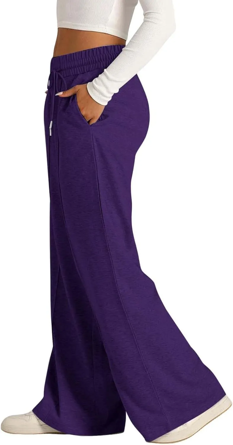 Women's Wide Leg Sweatpant High Waist Baggy Casual Elastic Drawstring Workout Active Joggers Pants with Pockets