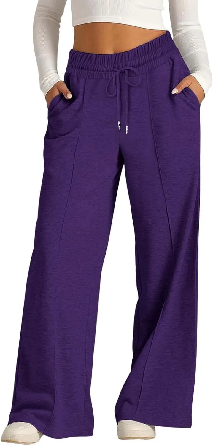 Women's Wide Leg Sweatpant High Waist Baggy Casual Elastic Drawstring Workout Active Joggers Pants with Pockets