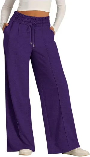 Women's Wide Leg Sweatpant High Waist Baggy Casual Elastic Drawstring Workout Active Joggers Pants with Pockets