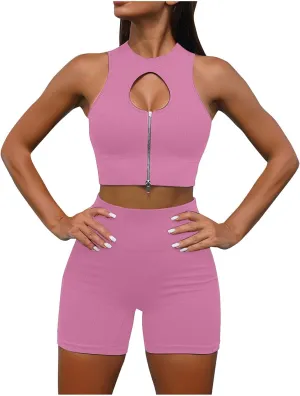 Workout Sets for Women 2 Piece Running Gym Outfits Sleeveless Bodycon Tops and High Waisted Pants Athletic Yoga Set
