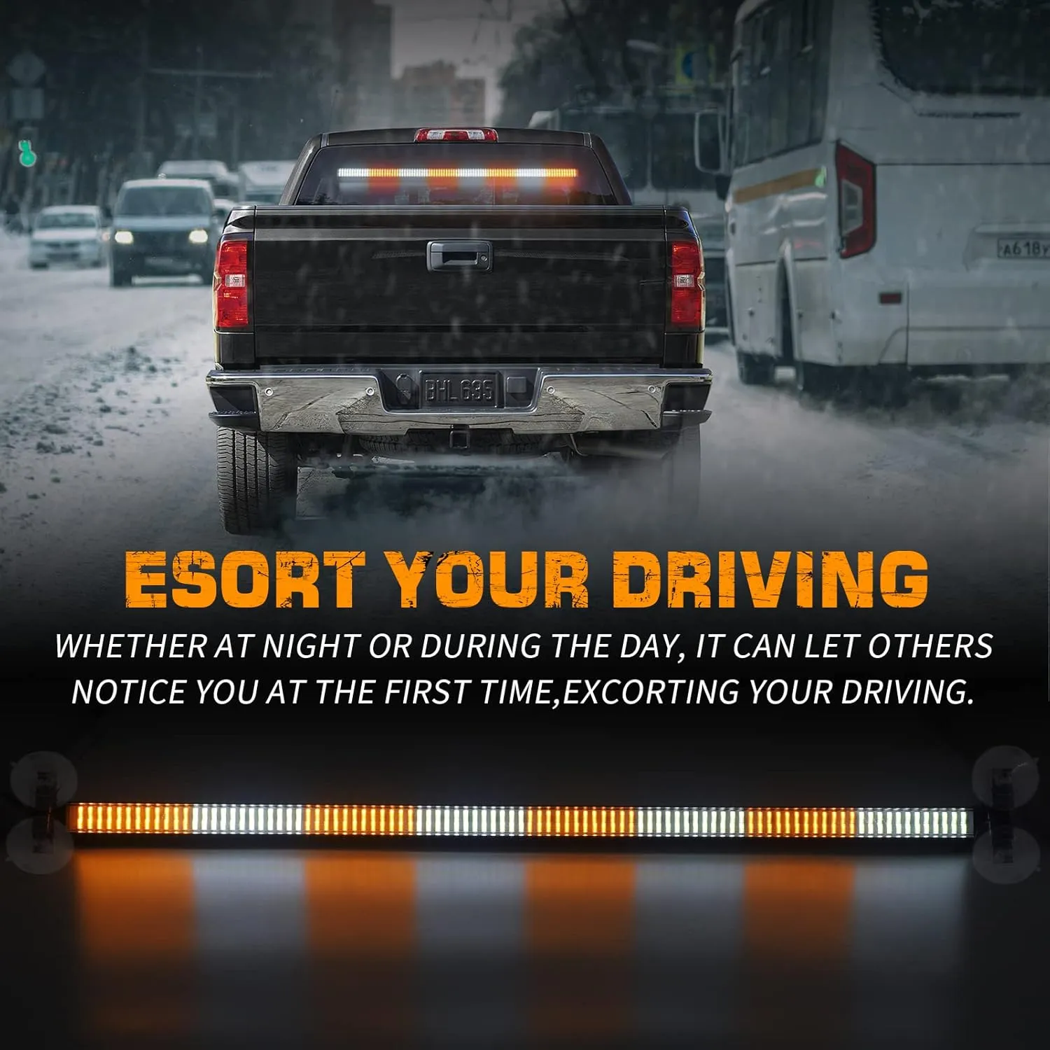 XRIDONSEN 35 inch Traffic Advisor Light Bar 144 LED Amber White Emergency Warning Flashing Safety Interior Windshield strobe lights w/Directional Arrow for Construction Vehicles Snow plow Trucks
