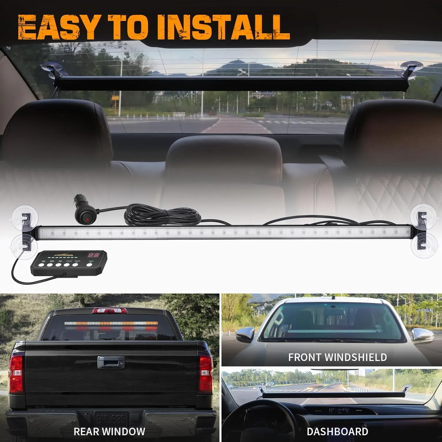 XRIDONSEN 35 inch Traffic Advisor Light Bar 144 LED Amber White Emergency Warning Flashing Safety Interior Windshield strobe lights w/Directional Arrow for Construction Vehicles Snow plow Trucks