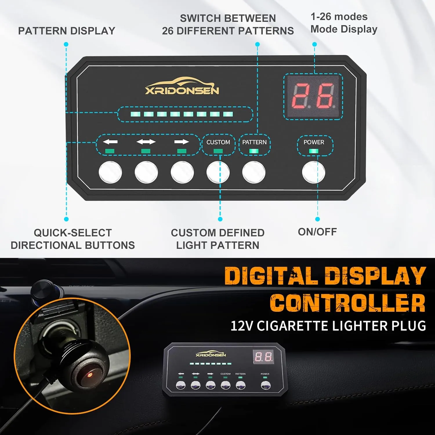 XRIDONSEN 35 inch Traffic Advisor Light Bar 144 LED Amber White Emergency Warning Flashing Safety Interior Windshield strobe lights w/Directional Arrow for Construction Vehicles Snow plow Trucks