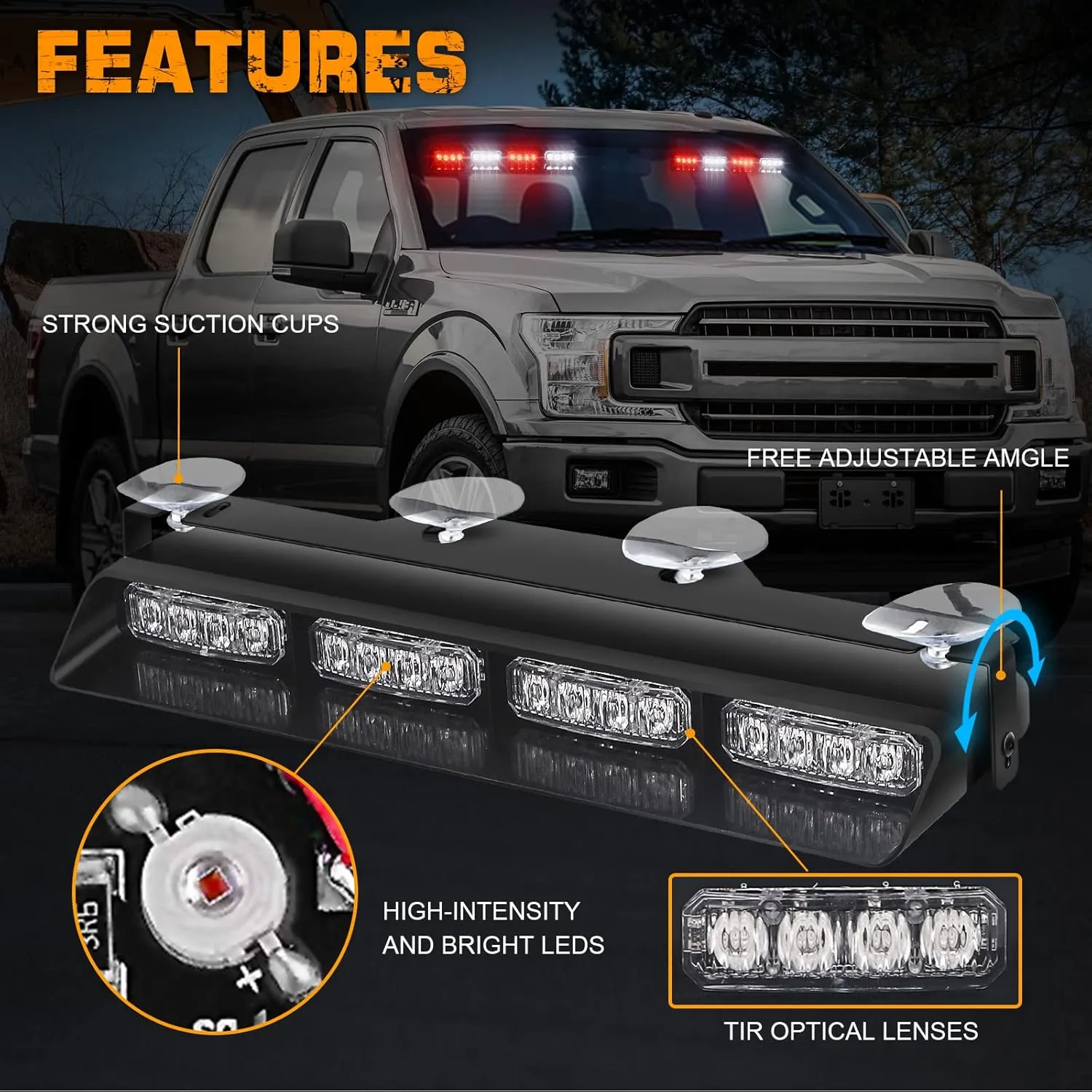 XRIDONSEN Emergency Dash Strobe Lights Safety Flashing Warning Hazard Interior Front/Rear Windshield Deck Split Lights for Volunteer Firefighter Vehicles Trucks (2x14 inch, Red White)