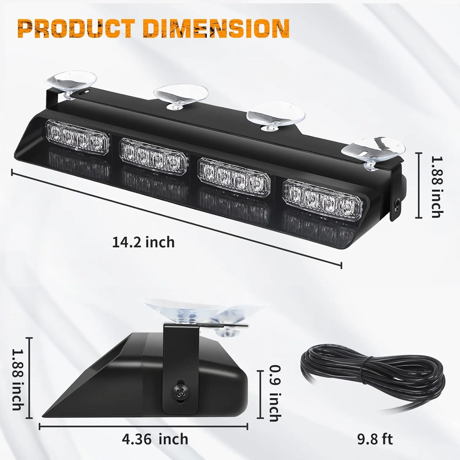 XRIDONSEN Emergency Strobe Dash Police Lights Safety Flashing Warning Hazard Interior Front/Rear Windshield Deck Split Light Bar w/Suction Cups for Vehicles Trucks (2x14 inch, Red Blue)