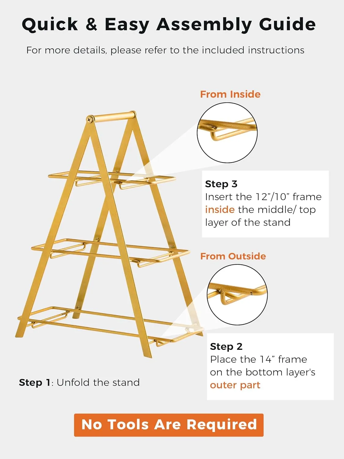 YHOSSEUN 3 Tier Serving Tray, Porcelain Tiered Tray Stand, 10 12 14 Inch Serving Platters and Trays with Collapsible Sturdier Rack, 3 Tiered Serving Stand Dessert Stands Treat Table Display Set, Gold
