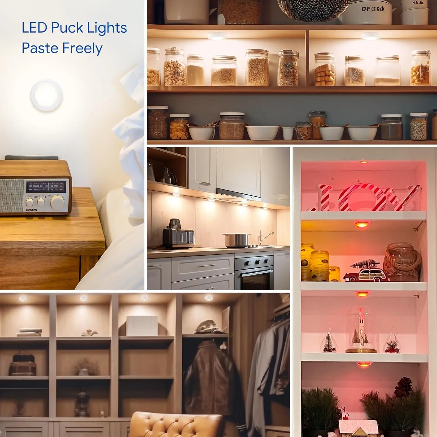 Yiliaw 12 Pack LED Puck Lights Remote Control 16 Color Changeable Under Cabinet Lights, Battery Operated Lights Night Light with Dimmer & Timmer for Closet Bedroom Kitchen, White
