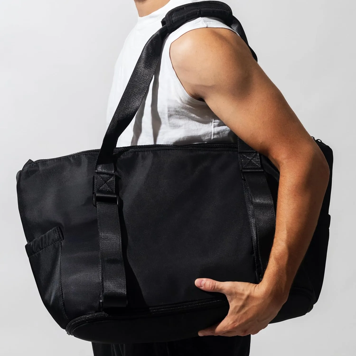 Yoga Mat Carrier - Expandable, Built-In Mat Straps, Water & Shock Resistant Laptop Pocket. Yoga Travel Bag with Luggage Sleeve, Gym Bag - Black, Large