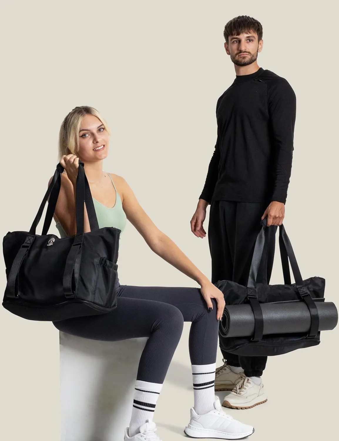 Yoga Mat Carrier - Expandable, Built-In Mat Straps, Water & Shock Resistant Laptop Pocket. Yoga Travel Bag with Luggage Sleeve, Gym Bag - Black, Large