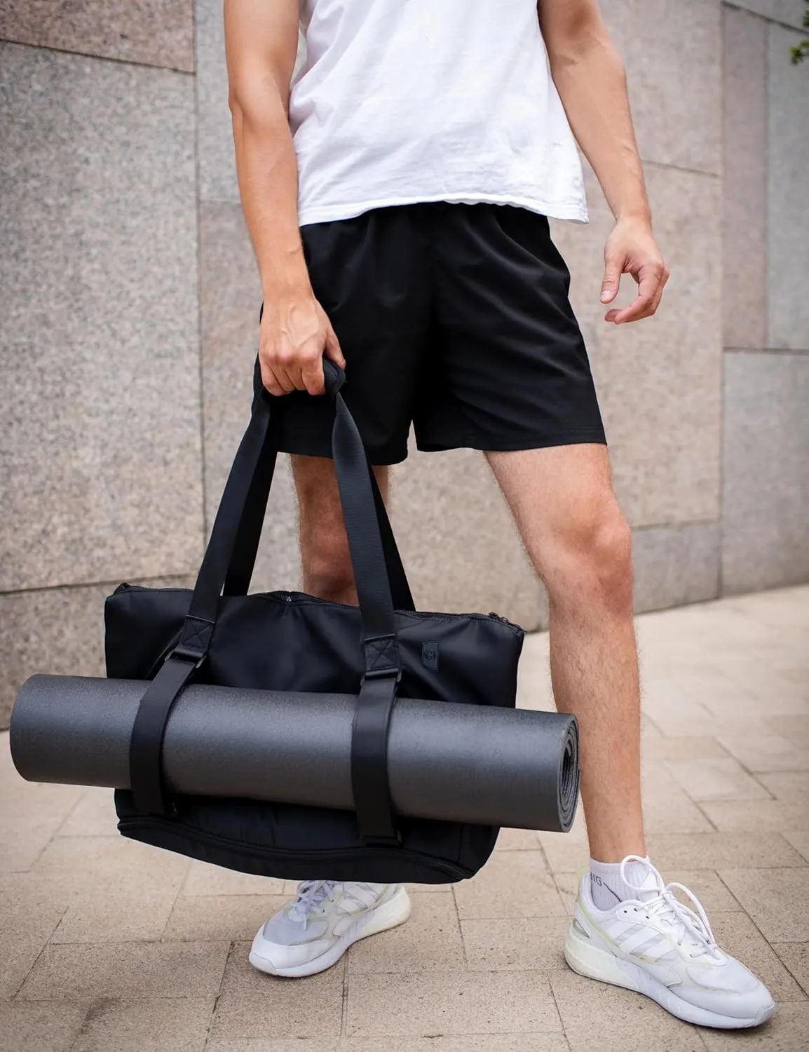 Yoga Mat Carrier - Expandable, Built-In Mat Straps, Water & Shock Resistant Laptop Pocket. Yoga Travel Bag with Luggage Sleeve, Gym Bag - Black, Large