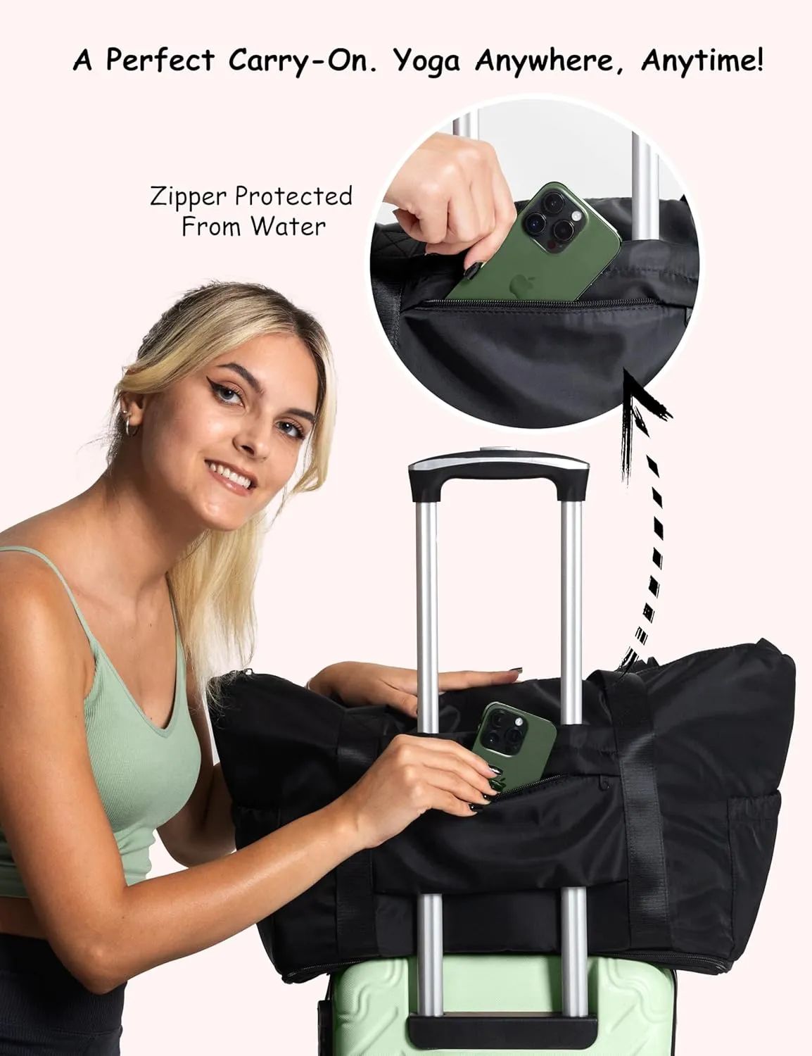 Yoga Mat Carrier - Expandable, Built-In Mat Straps, Water & Shock Resistant Laptop Pocket. Yoga Travel Bag with Luggage Sleeve, Gym Bag - Black, Large