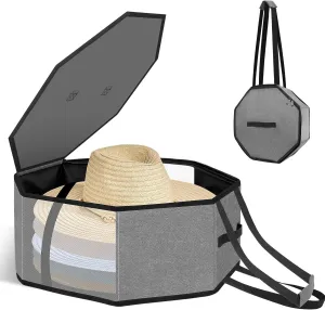 Yotako Hat Box for Travel and Storage Grey Collapsible Hat Case Hat Organizer Cowboy Hat for Closet with Handles Hat Boxes for Men and Women Storage Large Hat Bag Carrier with Cardbord