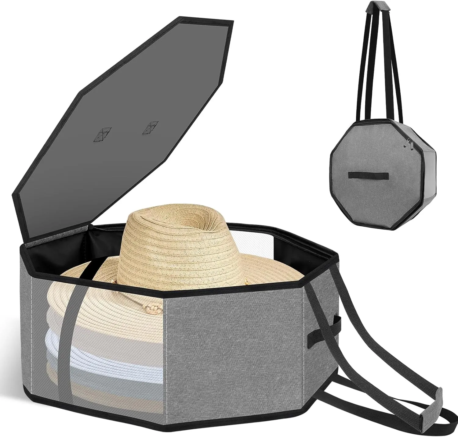 Yotako Hat Box for Travel and Storage Grey Collapsible Hat Case Hat Organizer Cowboy Hat for Closet with Handles Hat Boxes for Men and Women Storage Large Hat Bag Carrier with Cardbord