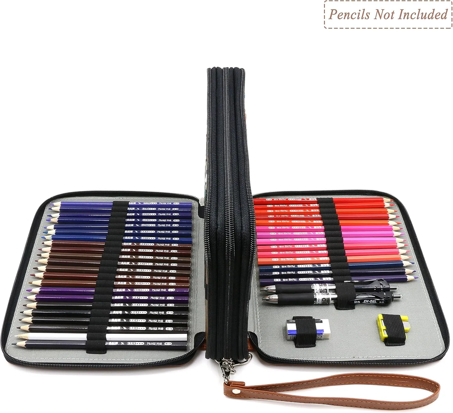 YOUSHARES 120 Slots Pencil Case - PU Leather Handy Multi-layer Large Zipper Pen Bag with Handle Strap for Prismacolor Watercolor Pencils, Crayola Colored Pencils, Marco Pens and Makeup Brush (Brown)